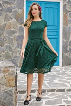 Green Lace Midi Dress -Zapaka Sales Store ZPKMUA6008DarkGreen 3