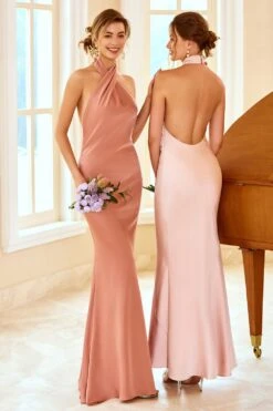 Mermaid Brown Halter Bridesmaid Dress -Zapaka Sales Store ZPKYYLH20399 Brown