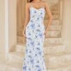 Blue Floral Boho Bridesmaid Dress