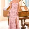 Pink Floral Print Bridesmaid Dress