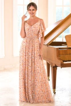 Floral Print Orange Bridesmaid Dress -Zapaka Sales Store ZPKYYLH20409 Orange Rose 5 first