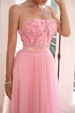 Gorgeous A Line Strapless Pink Prom Dress With Appliques -Zapaka Sales Store ZPKYYLH20438 Pink 8