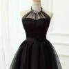 Halter Black Tulle Short Prom Dress