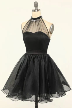 Halter Black Tulle Short Prom Dress -Zapaka Sales Store ZPKYYZL036 Black3