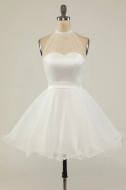Halter Black Tulle Short Prom Dress -Zapaka Sales Store ZPKYYZL036 White1 first