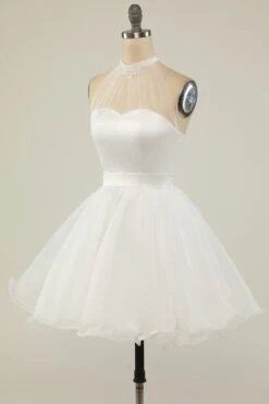 Halter Black Tulle Short Prom Dress -Zapaka Sales Store ZPKYYZL036 White3