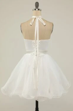 Halter Black Tulle Short Prom Dress -Zapaka Sales Store ZPKYYZL036 White5