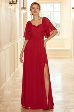 Burgundy Open Back Boho Bridesmaid Dress With Ruffles