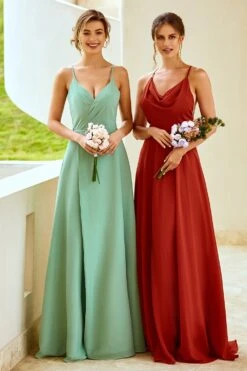 Rust Red Spaghetti Straps Long Bridesmaid Dress -Zapaka Sales Store ZPKYYZL053 Rust Red 1 first