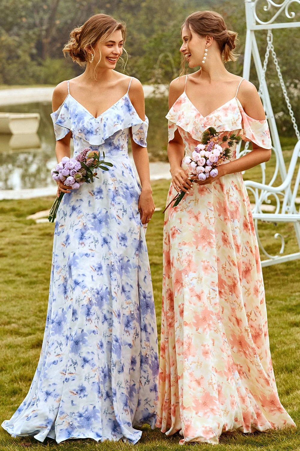 Print Blush Bridesmaid Dress With Ruffle 1 Print Blush Bridesmaid Dress With Ruffle