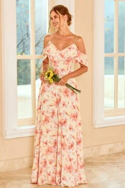 Print Blush Bridesmaid Dress With Ruffle 9 Print Blush Bridesmaid Dress With Ruffle -Zapaka Sales Store ZPKYYZL062 Blush 2