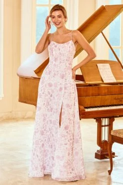 A Line Spaghetti Straps Purple Flower Printed Bridesmaid Dress -Zapaka Sales Store ZPKYYZL067 Purple flower 5