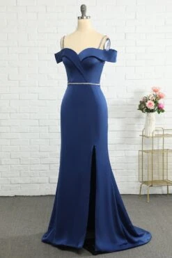Mermaid Off The Shoulder Navy Bridesmaid Dress With Beading -Zapaka Sales Store ZPKYYZL070 Navy 4