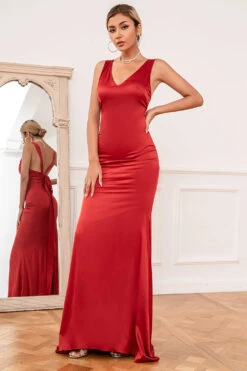 Mermaid V Neck Rust Red Long Bridesmaid Dress -Zapaka Sales Store ZPKYYZL072 Rust 8