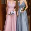 A Line Spaghetti Straps Grey Pink Bridesmaid Dress