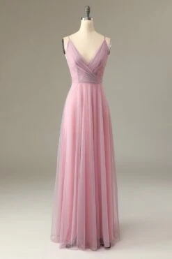 A Line Spaghetti Straps Grey Pink Bridesmaid Dress -Zapaka Sales Store ZPKYYZL075 Grey Pink 2