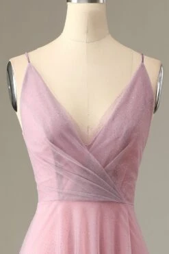 A Line Spaghetti Straps Grey Pink Bridesmaid Dress -Zapaka Sales Store ZPKYYZL075 Grey Pink 3