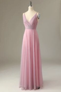 A Line Spaghetti Straps Grey Pink Bridesmaid Dress -Zapaka Sales Store ZPKYYZL075 Grey Pink 4