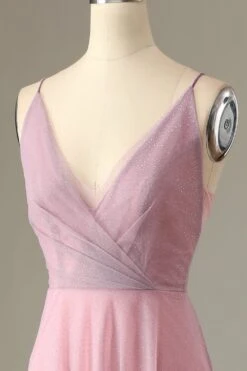 A Line Spaghetti Straps Grey Pink Bridesmaid Dress -Zapaka Sales Store ZPKYYZL075 Grey Pink 5