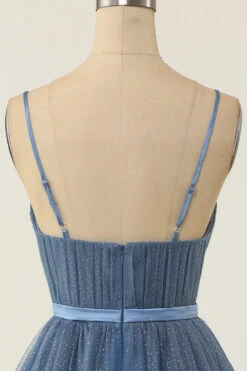 A Line Spaghetti Straps Blue Grey Short Cocktail Dress -Zapaka Sales Store ZPKYYZL095 Blue Grey 7