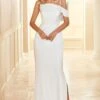 Sheath Spaghetti Straps White Long Bridesmaid Dress
