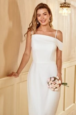 Sheath Spaghetti Straps White Long Bridesmaid Dress -Zapaka Sales Store ZPKYYZL100 White 2