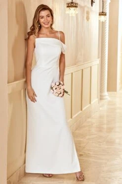 Sheath Spaghetti Straps White Long Bridesmaid Dress -Zapaka Sales Store ZPKYYZL100 White 6