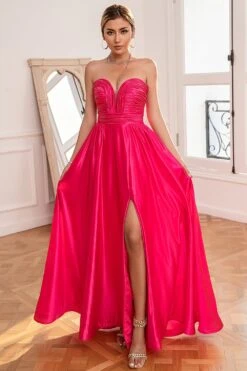 Fuchsia Strapless Prom Dress With Slit -Zapaka Sales Store ZPKYYZL115 Fuchisa 3