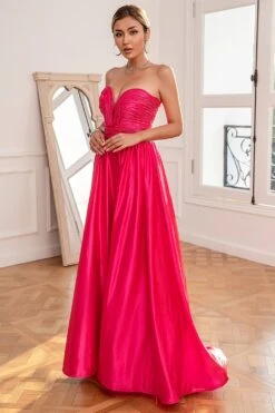 Fuchsia Strapless Prom Dress With Slit -Zapaka Sales Store ZPKYYZL115 Fuchisa 4