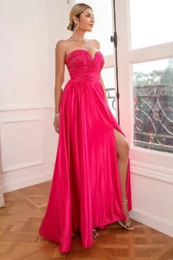 Fuchsia Strapless Prom Dress With Slit -Zapaka Sales Store ZPKYYZL115 Fuchisa 6