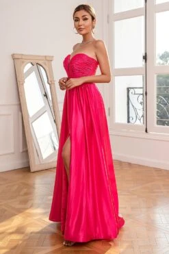 Fuchsia Strapless Prom Dress With Slit -Zapaka Sales Store ZPKYYZL115 Fuchisa 7