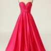 A Line Sweetheart Fuchsia Long Prom Dress With Ruched