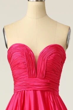 A Line Sweetheart Fuchsia Long Prom Dress With Ruched -Zapaka Sales Store ZPKYYZL115 Fuchsia 2