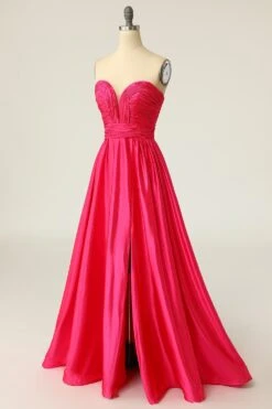 A Line Sweetheart Fuchsia Long Prom Dress With Ruched -Zapaka Sales Store ZPKYYZL115 Fuchsia 3