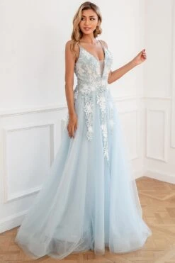 Light Blue Appliques Tulle Prom Dress -Zapaka Sales Store ZPKYYZL162 Light Blue 6