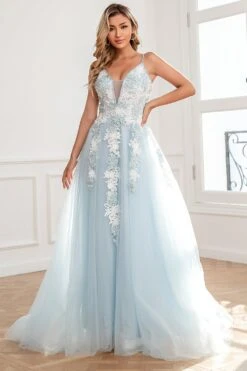Light Blue Appliques Tulle Prom Dress -Zapaka Sales Store ZPKYYZL162 Light Blue 8