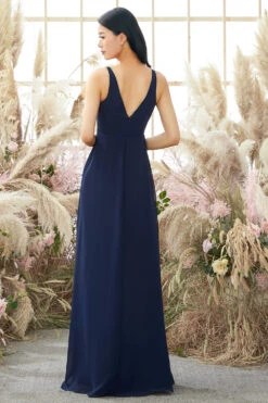 Blue V Neck Chiffon Bridesmaid Dress -Zapaka Sales Store ZPKZDGAS130Navy 7