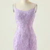 Purple Backless Bodycon Homecoming Dress With Appliques