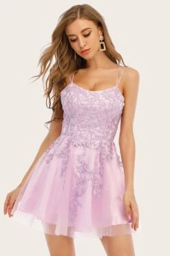 Pink Spaghetti Straps Short Prom Dress
