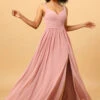 Beautiful A Line Blush Long Bridesmaid Dress With Split Front