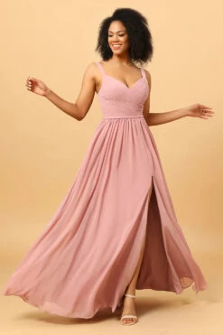 Beautiful A Line Blush Long Bridesmaid Dress With Split Front