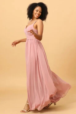 Beautiful A Line Blush Long Bridesmaid Dress With Split Front -Zapaka Sales Store ceyy082 Blush 3