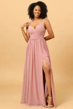 Beautiful A Line Blush Long Bridesmaid Dress With Split Front -Zapaka Sales Store ceyy082 Blush 4