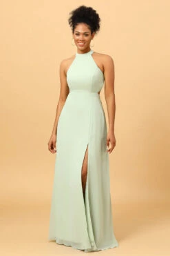 A Line Halter Dusty Sage Long Bridesmaid Dress With Open Back -Zapaka Sales Store ceyy811 Dusty Sage 3