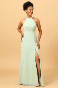 A Line Halter Dusty Sage Long Bridesmaid Dress With Open Back -Zapaka Sales Store ceyy811 Dusty Sage 4