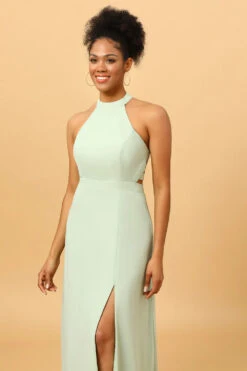 A Line Halter Dusty Sage Long Bridesmaid Dress With Open Back -Zapaka Sales Store ceyy811 Dusty Sage 5