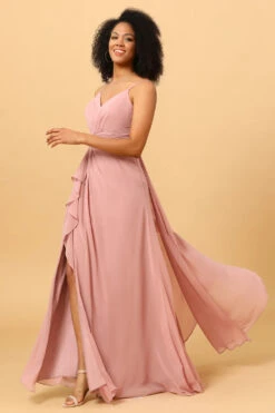 A Line Spaghetti Straps Blush Long Bridesmaid Dress With Split Front -Zapaka Sales Store ceyy817 Blush 3