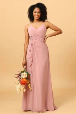 A Line Spaghetti Straps Blush Long Bridesmaid Dress With Split Front -Zapaka Sales Store ceyy817 Blush 4