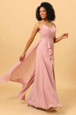 A Line Spaghetti Straps Blush Long Bridesmaid Dress With Split Front -Zapaka Sales Store ceyy817 Blush 5