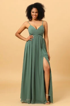 A Line Spaghetti Straps Eucalyptus Long Bridesmaid Dress With Split Front -Zapaka Sales Store ceyy823 Eucalyptus 3
